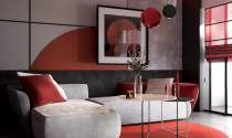 Căn hộ hiện đại với nội thất đỏ xám phong cách Nhật Bản