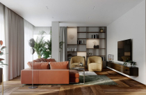 Căn hộ 160m2 đầy ấm áp với các điểm nhấn màu nâu, đỏ