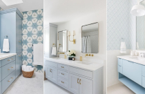 Trang trí phòng tắm với tủ màu xanh nhạt