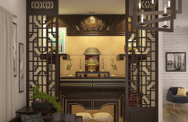 Mẫu vách ngăn phòng khách với phòng thờ đẹp năm 2025