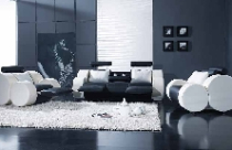 Kết hợp sofa đen, trắng cho phòng khách.