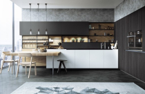 Nhà bếp thanh lịch với gỗ và hai màu đen - trắng