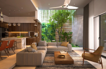 Phòng khách ấn tượng với không gian xanh bên trong
