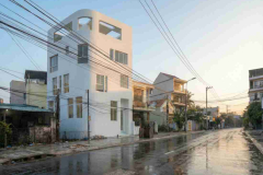 Mẫu nhà phố trắng bo cong tại Nha Trang: Điểm sáng giữa mạng lưới điện chằng chịt