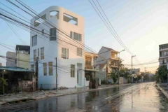Mẫu nhà phố trắng bo cong tại Nha Trang: Điểm sáng giữa mạng lưới điện chằng chịt