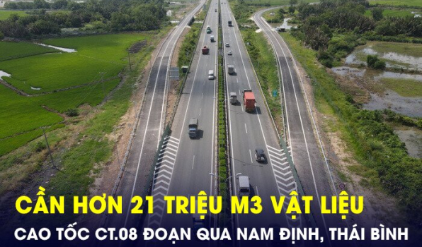 Cần hơn 21 triệu m3 vật liệu thi công đường cao tốc CT.08 đoạn qua tỉnh Nam Định và Thái Bình