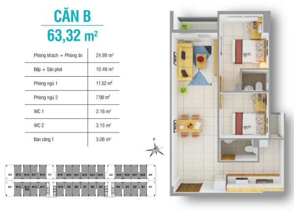 Mặt bằng thiết kế căn hộ chung cư 8X Plus Trường Chinh