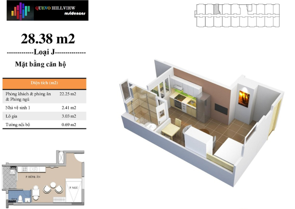 Thiết kế căn hộ nhỏ 28-38m2 tòa T3 nhà ở xã hội Quế Võ HillView Bắc Ninh