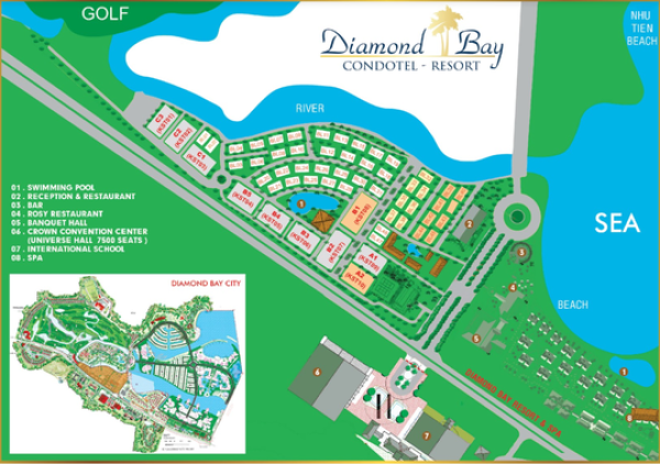 Mặt bằng tổng thể dự án nghỉ dưỡng Diamond Bay Condotel Resort Nha Trang