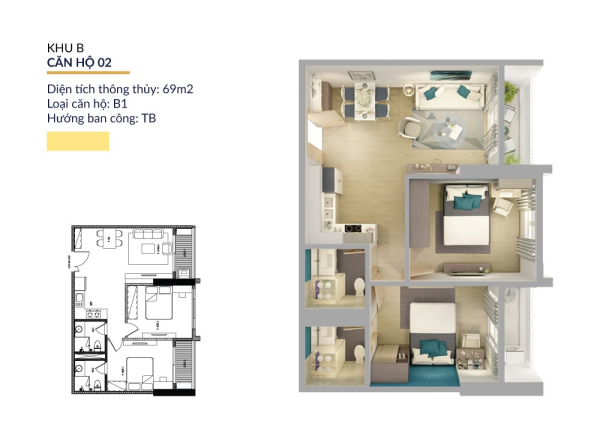 Mặt bằng căn hộ B2 diện tích 85-95m² với 3 phòng ngủ tại Athena Complex Pháp Vân