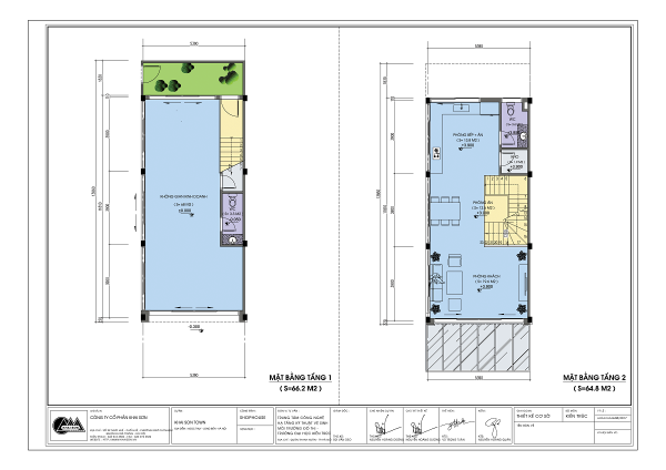 Mặt bằng tầng 1 và tầng 2 căn nhà phố thương mại Khai Son Town điển hình