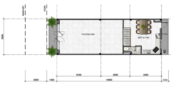 Mặt bằng tầng điển hình (tầng trệt) căn shophouse tại dự án Văn Hoa tỉnh Đồng Nai