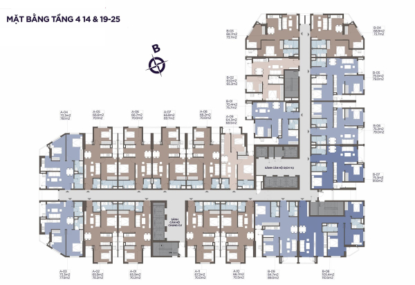 Mặt bằng tầng điển hình (tầng 4 – 14 – 19 – 25) dự án Ramada by Wyndham Ha Long Bay View