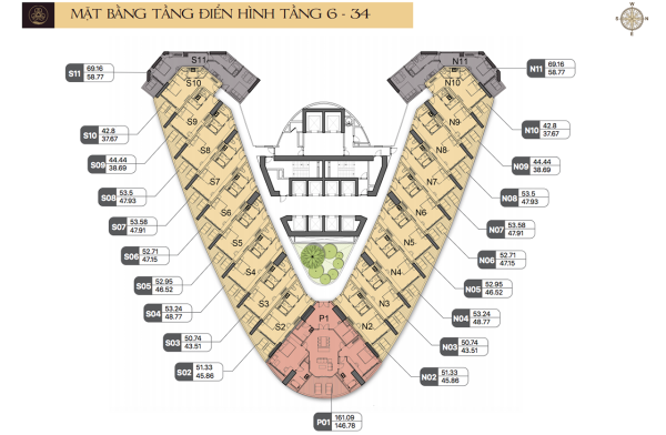 Mặt bằng tầng điển hình các căn hộ (tầng 6 – 34) dự án Beau Rivage Nha Trang