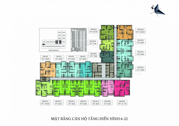 Mặt bằng tầng tầng điển hình (tầng 6 – 22) dự án căn hộ TSG Lotus Sài Đồng