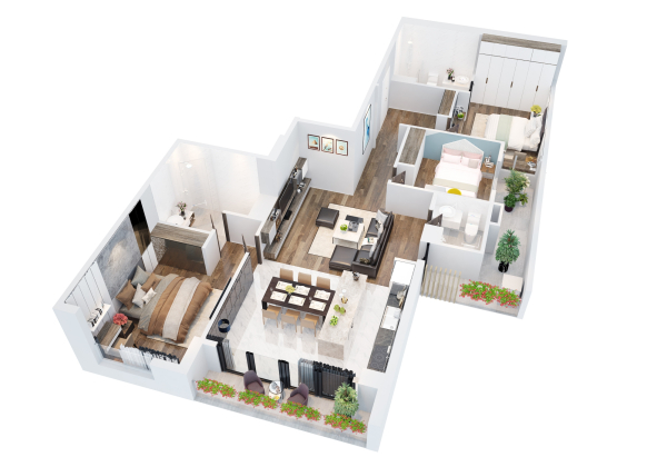 Phối cảnh 3D căn hộ loại C dự án The Legacy