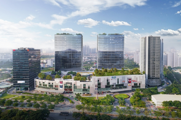 Phối cảnh 2 tòa tháp đôi V Plaza quận 7 (nằm phía sau trung tâm thương mại SC Vivo City)