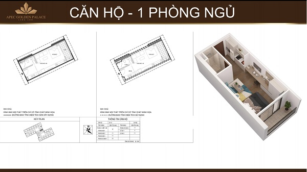 Mặt bằng thiết kế căn hộ 1 phòng ngủ dự án Apec Golden Palace Lạng Sơn