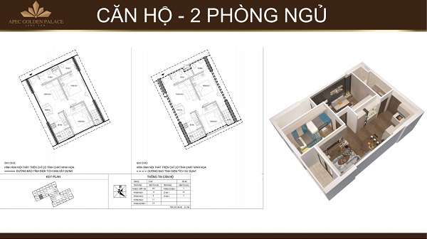 Mặt bằng thiết kế căn hộ 2 phòng ngủ Apec Golden Palace Lạng Sơn diện tích 63m2