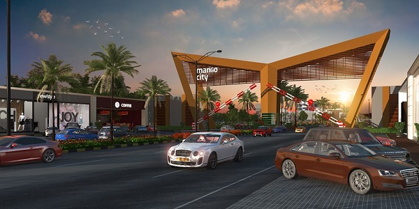 Phối cảnh đường nội khu và cổng chào dự án đất nền Mango City Cam Lâm