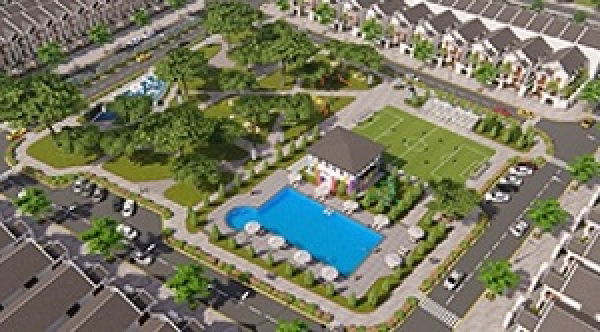 Phối cảnh hồ bơi, khu công viên trung tâm và khu thể dục thể thao tại dự án khu dân cư Phú Mỹ Lộc