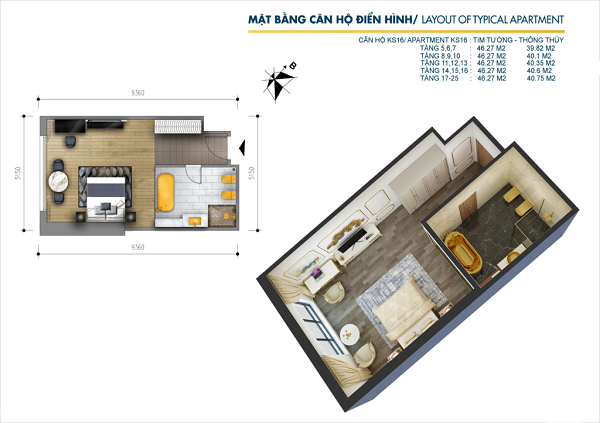 Thiết kế chi tiết căn hộ 1PN tại dự án tổ hợp khách sạn và căn hộ Hà Nội Golden Lake