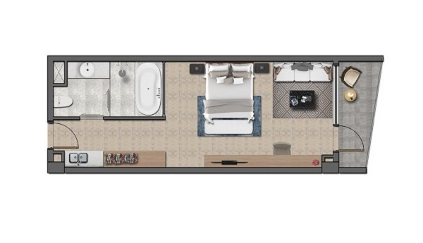 Thiết kế chi tiết căn hộ khách sạn Layout A - 48 m2 tại dự án Wyndham Tropicana