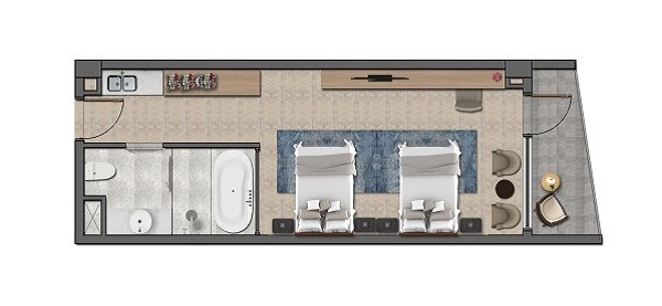 Thiết kế chi tiết căn hộ khách sạn Layout B - 48 m2 tại dự án Wyndham Tropicana