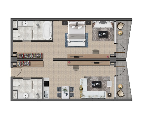 Thiết kế chi tiết căn hộ khách sạn Layout C - 98 m2 tại dự án Wyndham Tropicana