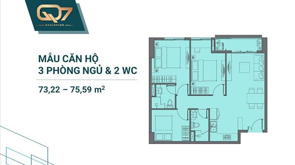 Thiết kế chi tiết mẫu căn hộ 3PN và 2WC tại dự án Q7 Boulevard