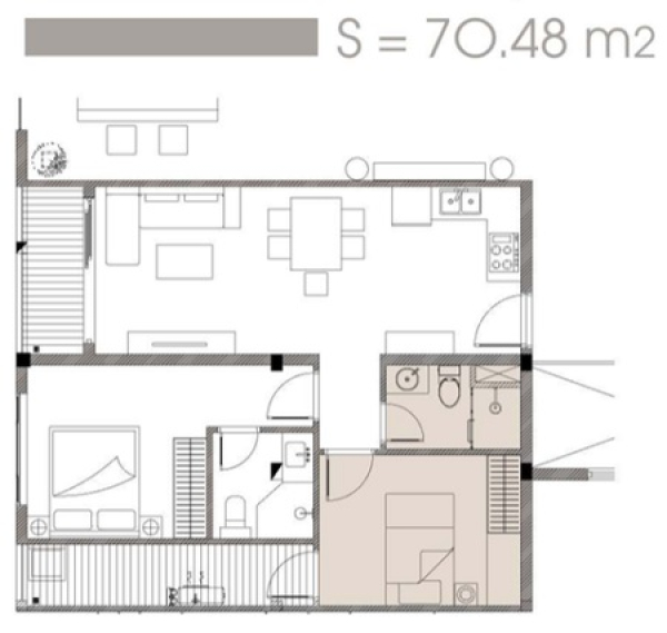 Mặt bằng chi tiết và phối cảnh căn hộ 70,48 m2 dự án C SkyView