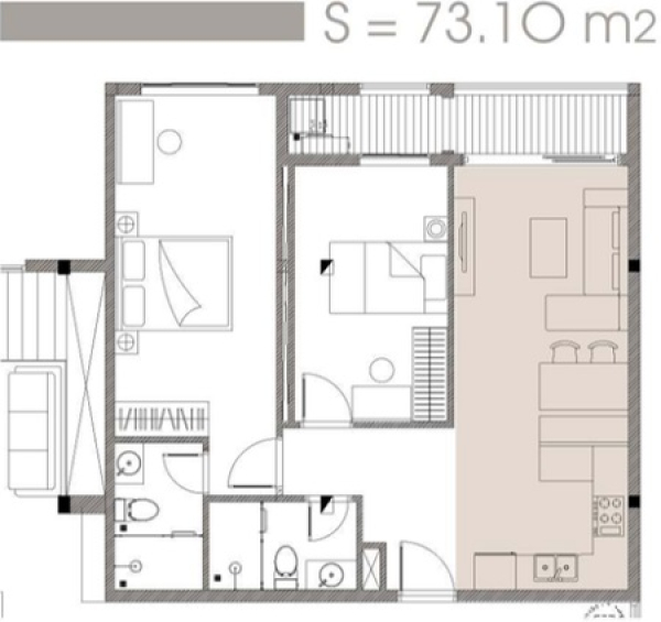 Mặt bằng chi tiết và phối cảnh căn hộ 73,10 m2 dự án C SkyView