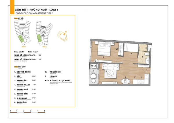 Thiết kế chi tiết căn hộ 1 phòng ngủ tại dự án Ninh Chữ Sailing Bay
