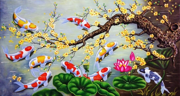 5 mẫu tranh cửu ngư quần hội đẹp, ý nghĩa